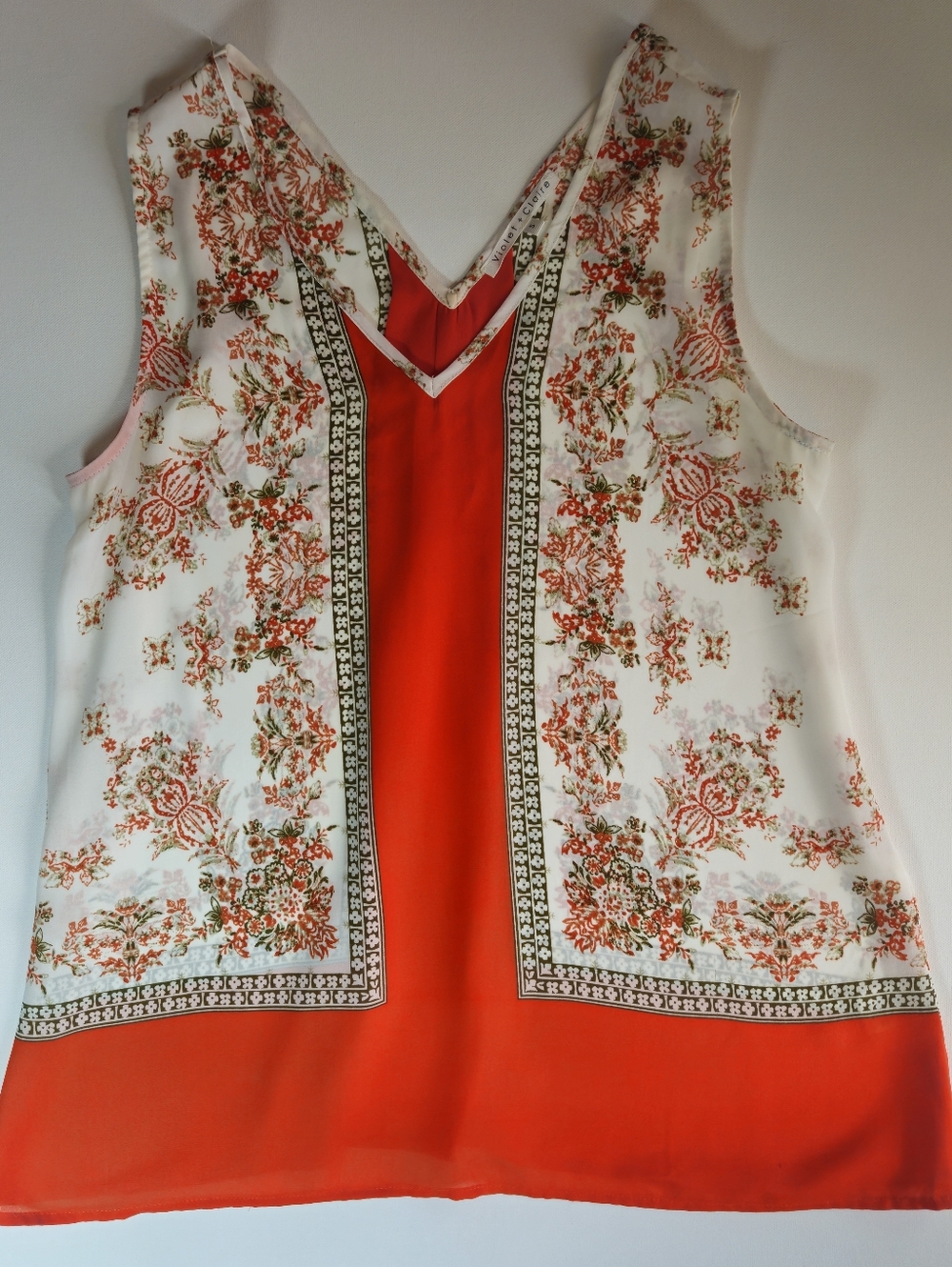 Violet + Claire Sleeveless Tunic Top Womens Size Small Orange White Floral Boho